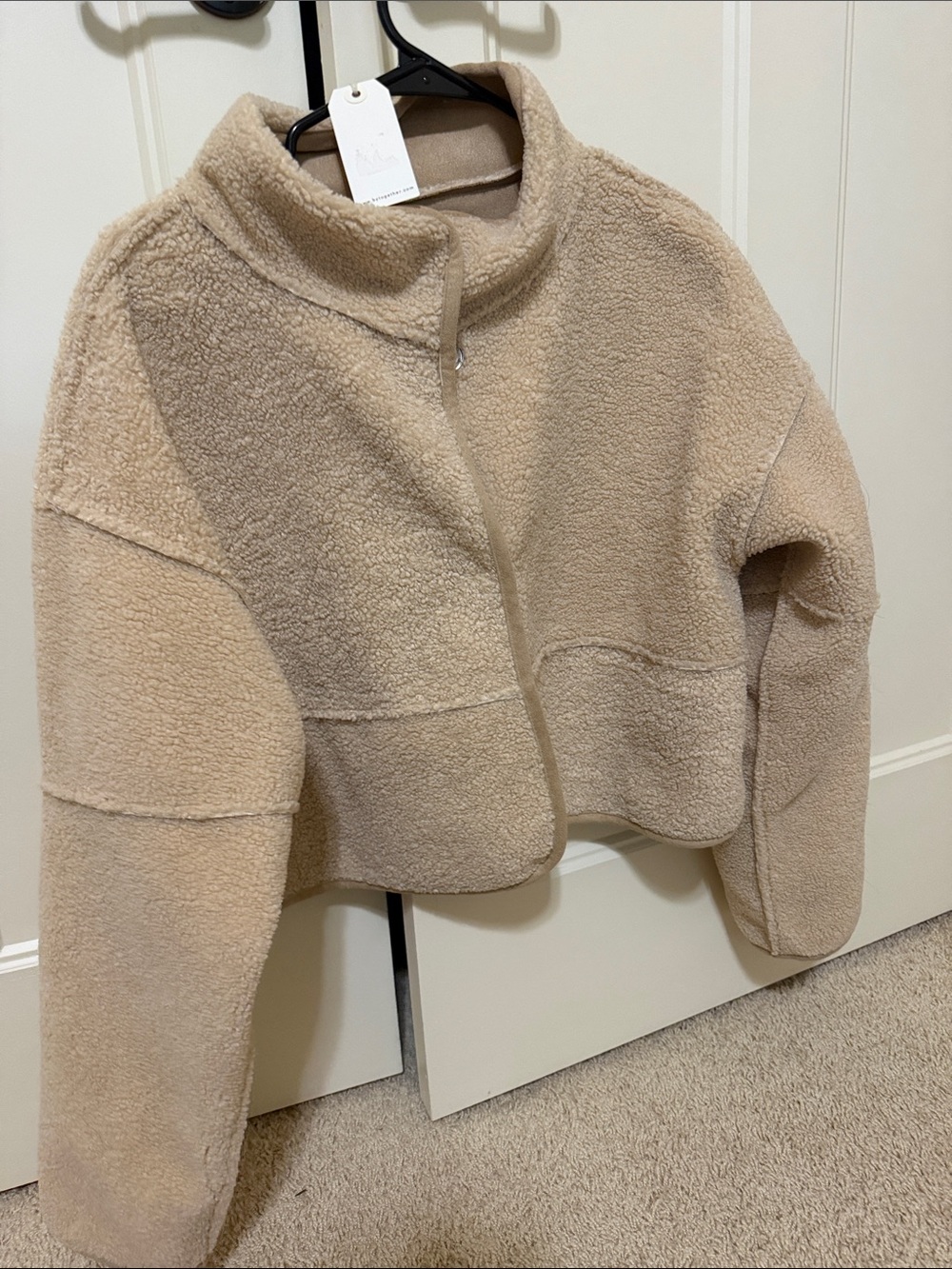 By Together Cropped Teddy Jacket in Beige